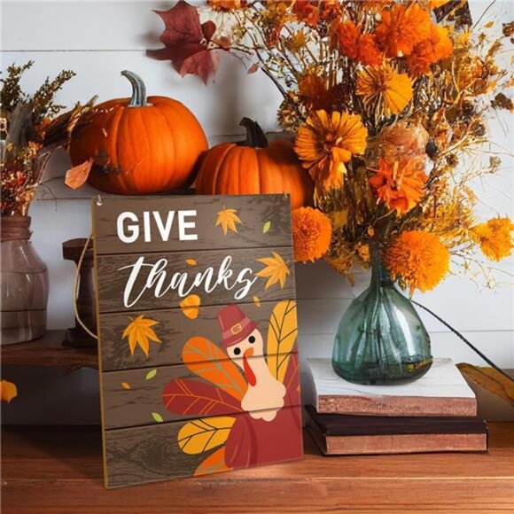 Thanksgiving Wall Art Decor, Thankful Decorations Fall Hanging Sign for Home - Picture 2 of 6